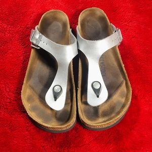 Silver Birkenstock Gizeh Birko-Flor